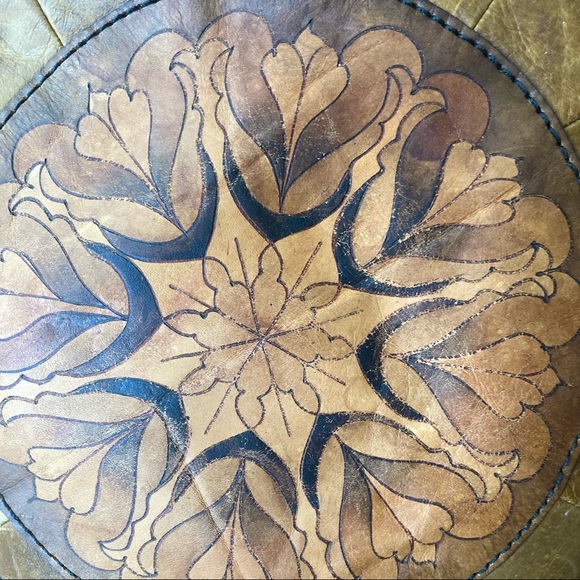 1/2 Vintage Moroccan Leather Mandala Pillow - Picture 5 of 9